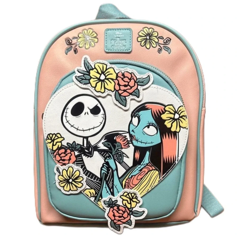 Disney The Nightmare Before Christmas Jack & Sally Floral Heart Mini Backpack - Picture 1 of 5